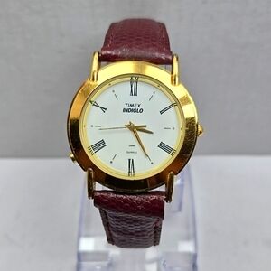 Mens Vintage 1991 Timex 33mm Indiglo Watch Gold Tone Quartz New Battery